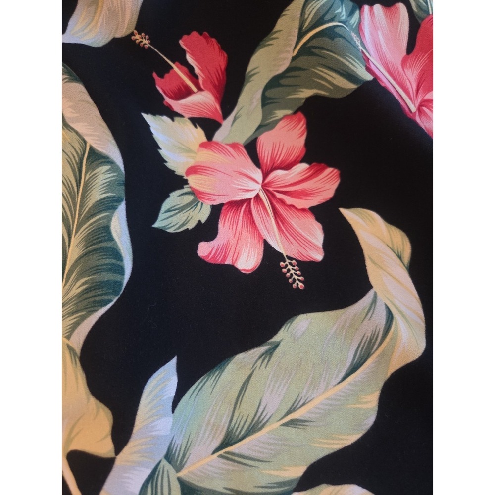 Kaua'iana Hawaiian Dress Tropical Palm Rayon Flare Black Floral Sz XS - Picture 5 of 11